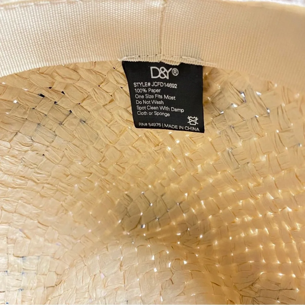 David and Young Natural Straw Kids Fedora Bright Blue Whale Print Casual NWT